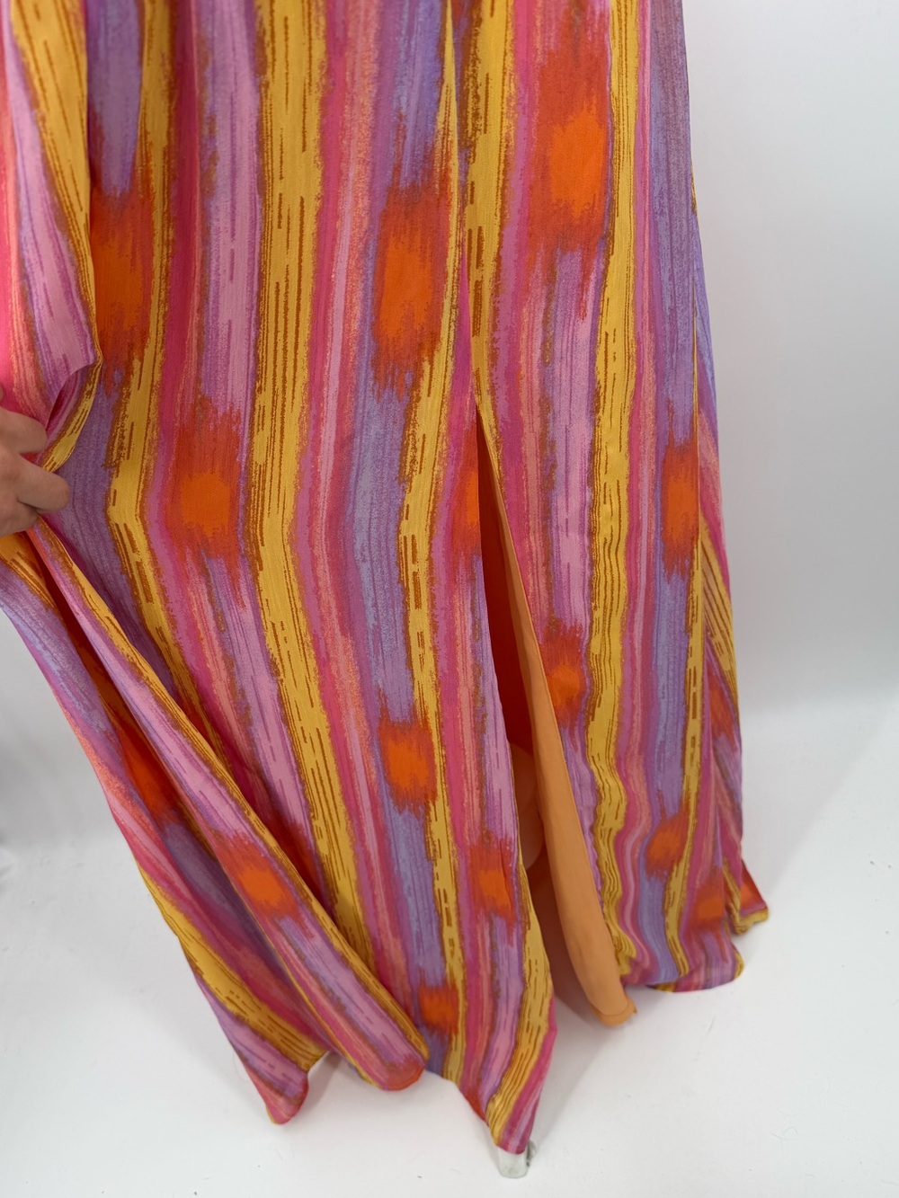 Multicolor striped halter leg slit maxi dress S resort vacation wedding guest - Picture 7 of 10